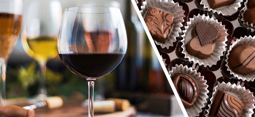 Bild visar ett vinglass och chokladpraliner