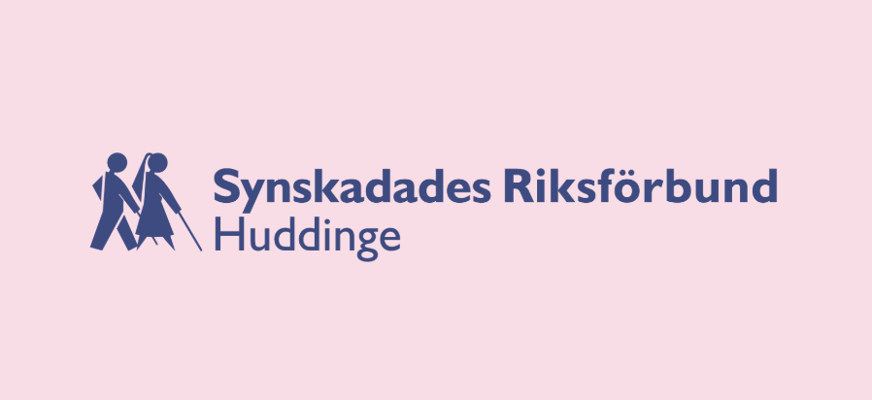 SRF Huddinges logotyp i blått med rosa bakgrund