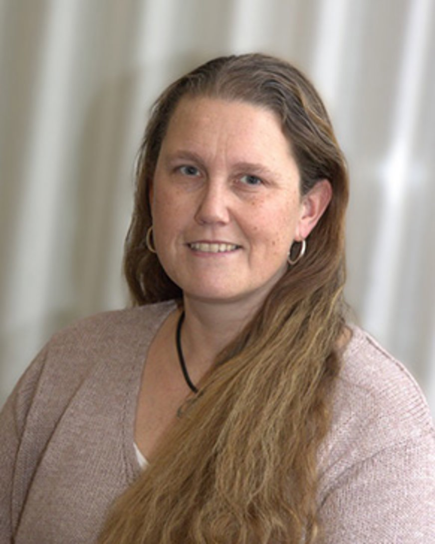 Porträttbild Sara Ahlström: Leende kvinna i lägre medelåldern. Hon har långt ljusbrunt hår som faller över hennes ena axel. I öronen har hon silverringar och hon ler mot kameran.