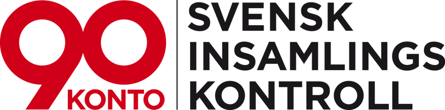 Svensk Insamlingskontrolls logotyp. "90-konto" i rött till vänster, de tre orden "Svensk Insamlings Kontroll" under varandra till höger.