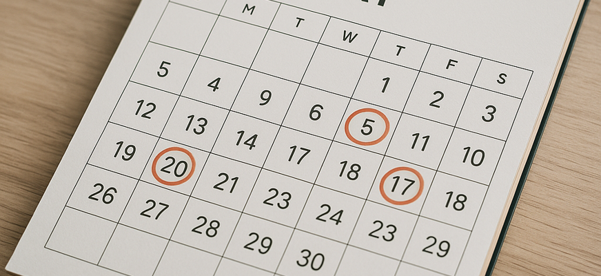 Kalender för maj med markerade datum
