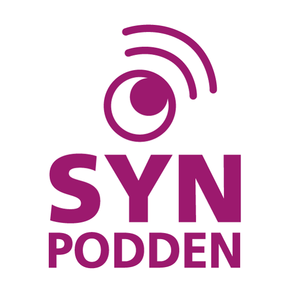 Synpoddens logotyp med ett stiliserat öga där ljudvågor strålar ut i högra överkanten