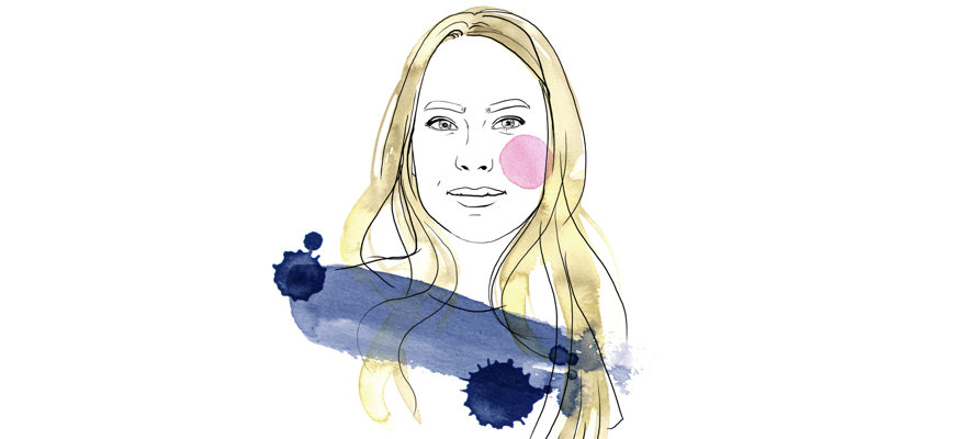 Illustration som föreställer Anna Quarnström med långt ljust hår