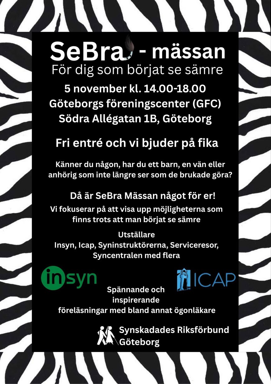 Stor annons för SeBra mässan. 5 november 14.00-18.00 på Göteborgs Föreningscenter södra allégatan 1b