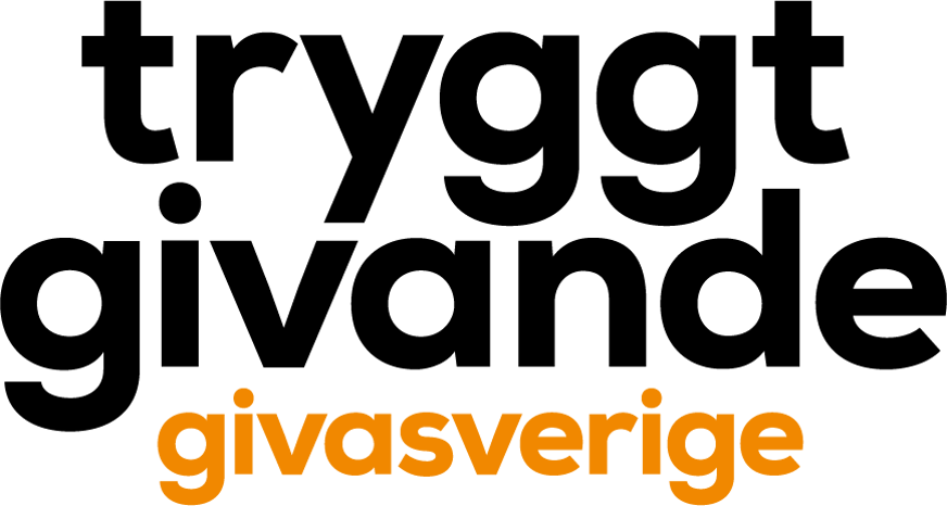 Tryggt givande logotyp, "tryggt givande" i svart, under "givasverige" i orange, allt i gemener.