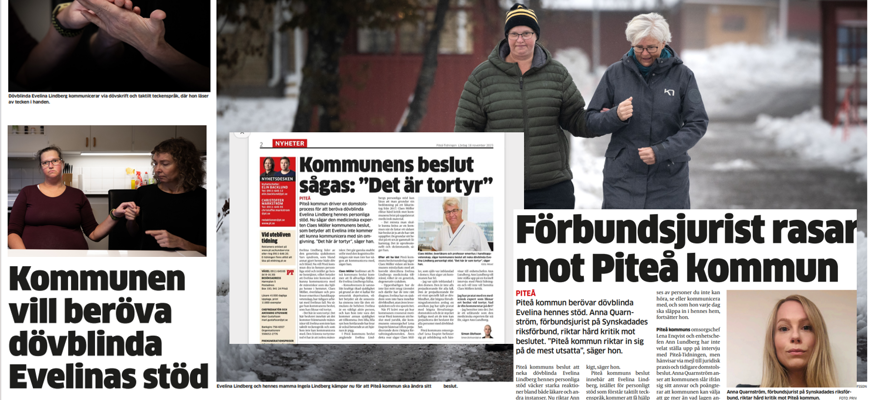 Bilden visar olika pressklipp från artiklar om Evelina i Piteå-Tidningen.