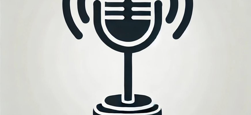 En klassisk podcast bordsmikrofon i form av en tecknad ikon med ljudvågor som löper ut åt höger och vänster